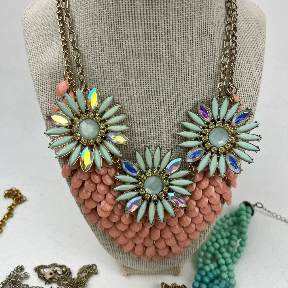 Y2k Assorted Necklaces Statement Beaded Bib Layer… - image 6